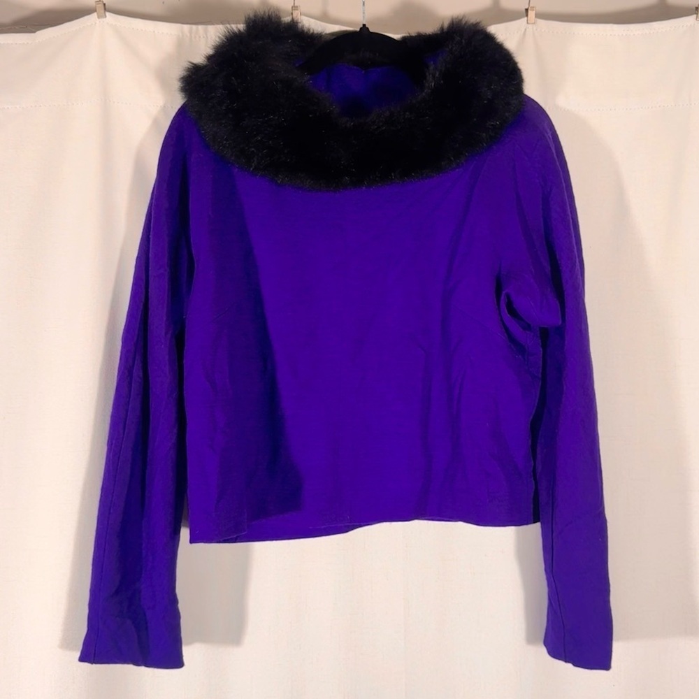 Vintage Geary Roark Kamisato Purple Fur Collar Sweater Top